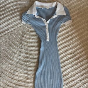 Blue Ribbed Polo Dress